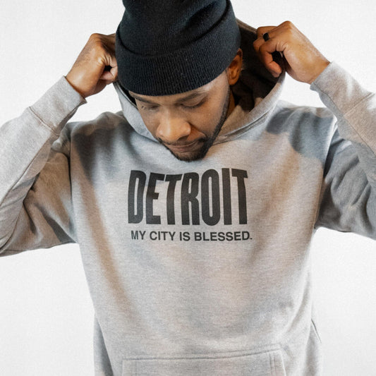 Detroit My City Is Blessed Hoodie - Grey